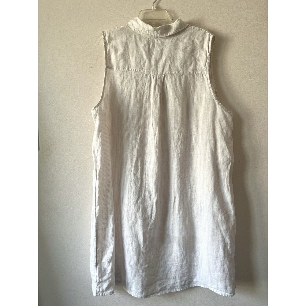 Tahari 100% Linen Dress Oversized Sleeveless Natural Stripe Coastal Lagenlook - Picture 7 of 7